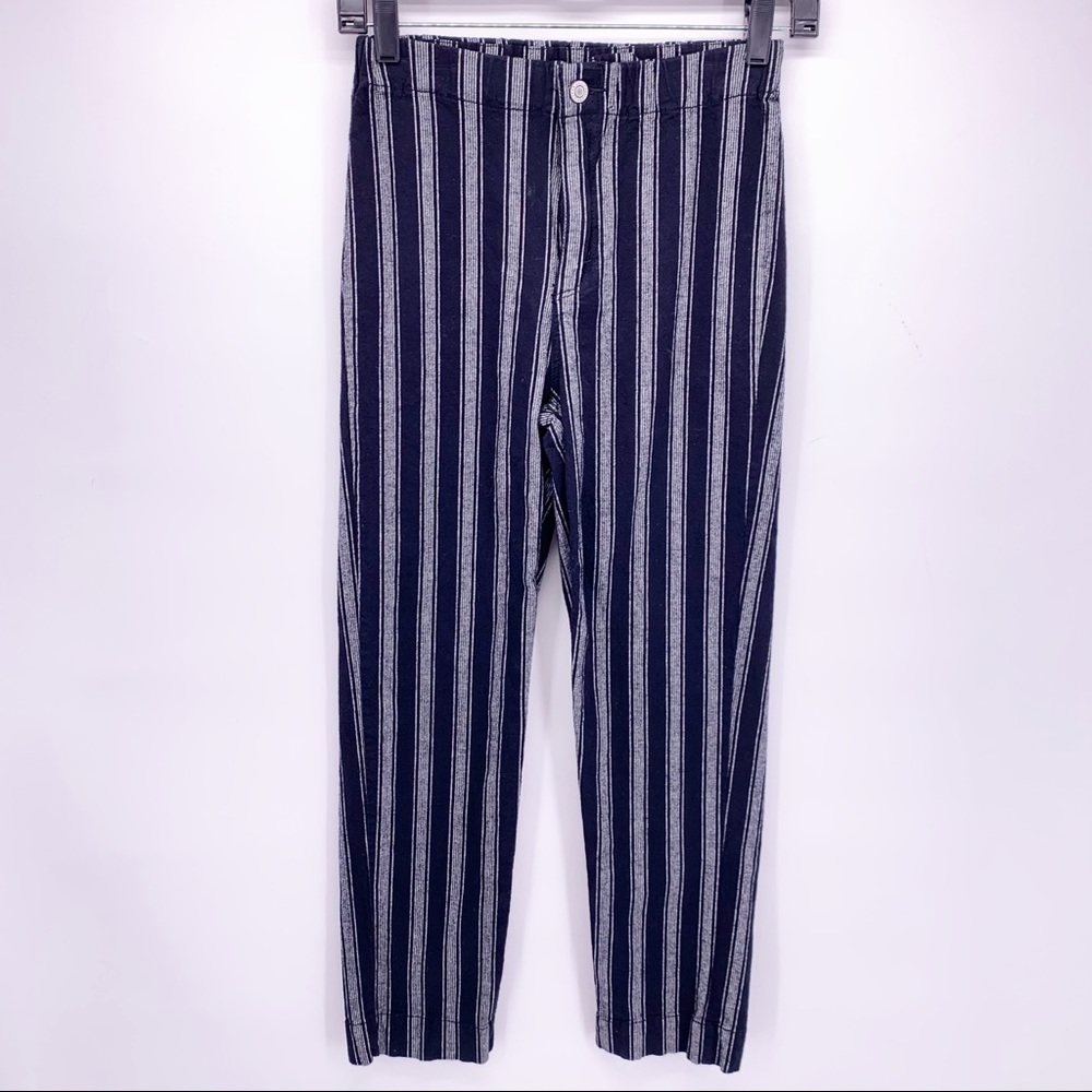 Brandy Melville Blue and White Pinstriped High Rise Straight Leg Pants S…